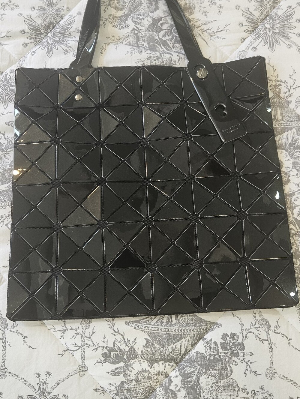 Baobao Issey Miyake Glossy Black Geometric Patent Tote
